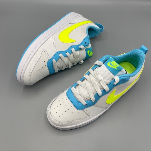 Nike Court Borough Low 2 Big Girl/SUMMIT WHITE/VOLT-BALTIC BLUE - Picture 6 of 17